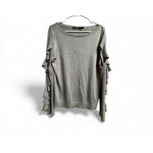 Lauren Ralph Lauren Gray Ruffle Sleeve Sweater Women’s Medium Modal Silk Blend
